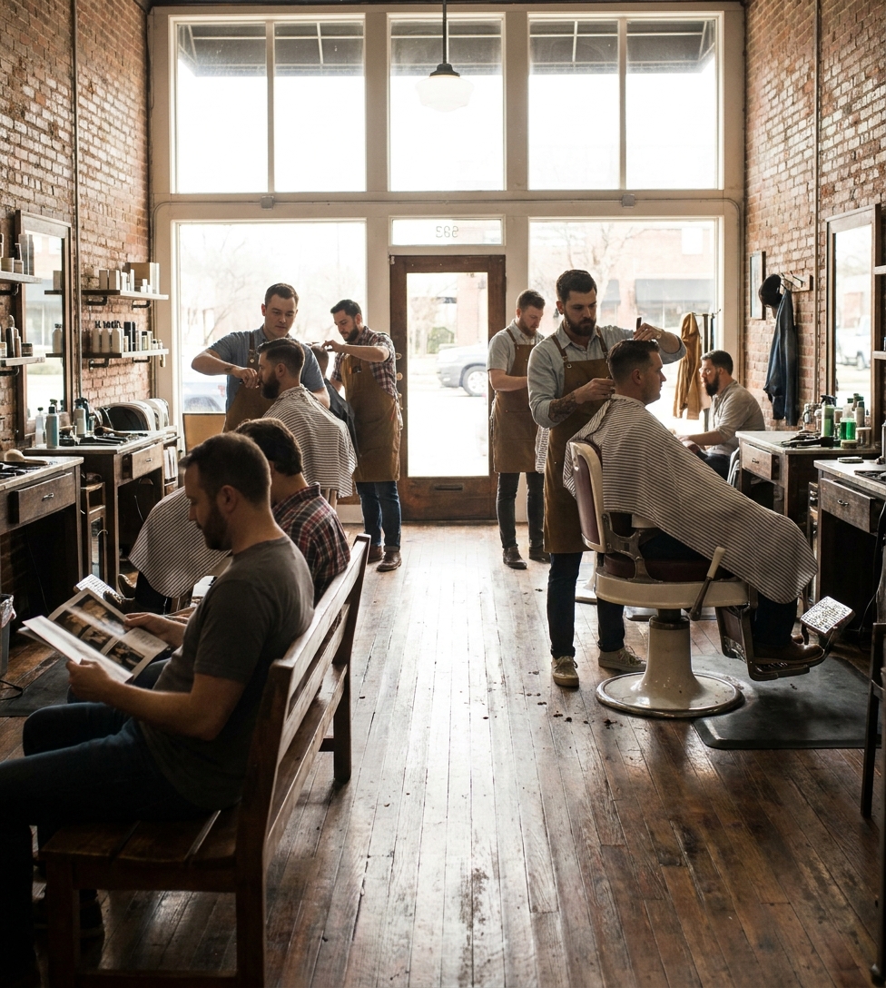 Marcus, master barber, smiling in the shop